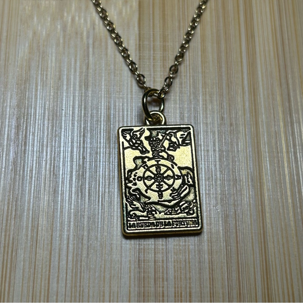 The Wheel of Fortune Tarot Card Gold Pendant Necklace - Picture 2 of 4